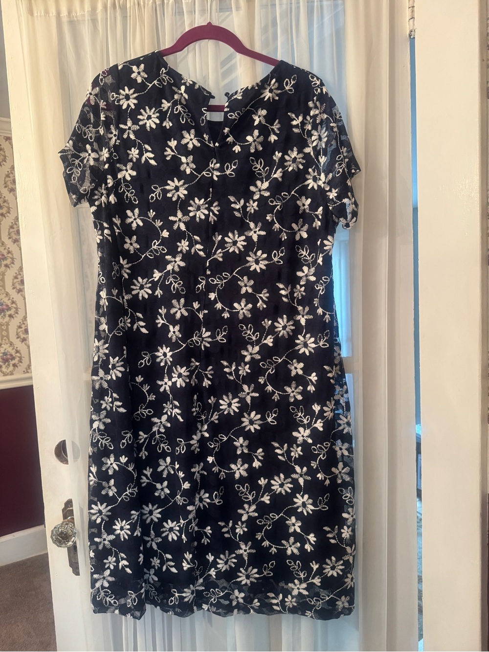 Candie's navy Midi Dress with White Floral Overlay